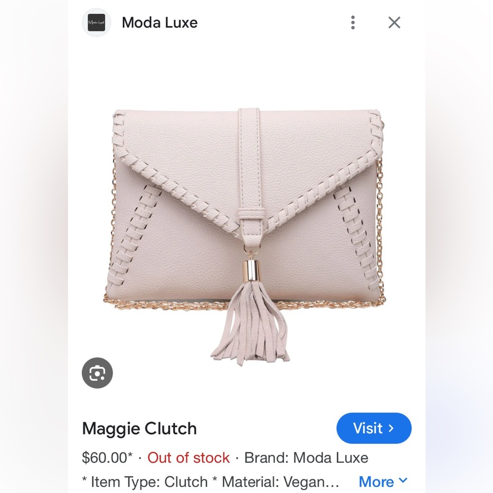 Moda Luxe  Maggie Vegan Leather Clutch Tassel Cream Western Desert Boho handbag - Picture 3 of 11
